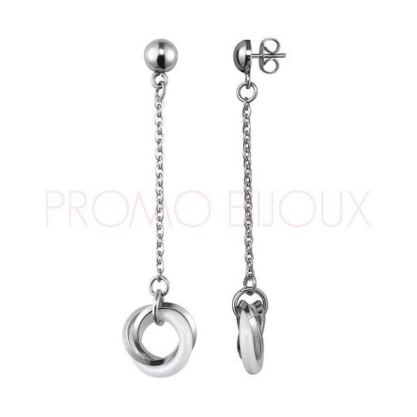 Boucles d'oreilles en céramiques noire & acier pendantes