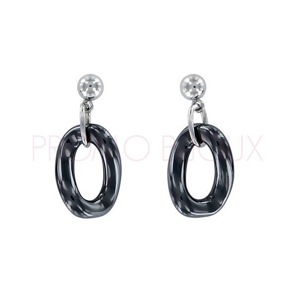 Boucles d'oreilles en céramique noire & acier pendantes