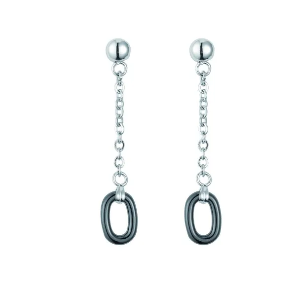 Boucles d'oreilles Acier et Ceramique Noire Ovale - 904-020.N - Promo Bijoux Pas Cher