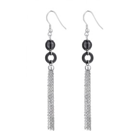 Boucles d'oreilles acier Boules et Cercles Ceramique Noire Lisse