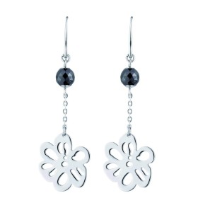 Boucles d'oreilles acier Fleur et Boules Ceramique Noire Facettée