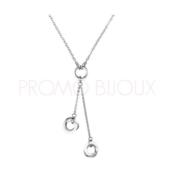 Collier en céramique blanche et acier - Simple Chaine - 907-009.B - Promo Bijoux Pas Cher