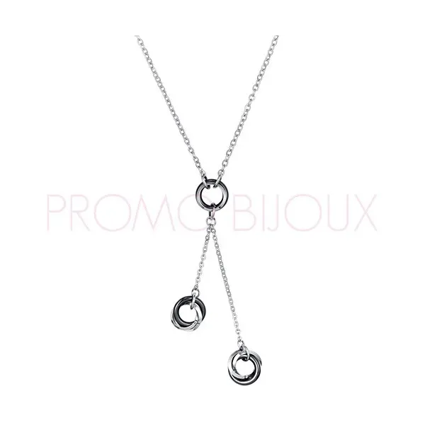 Collier en céramique noire et acier - Simple Chaine - 907-009.N - Promo Bijoux Pas Cher