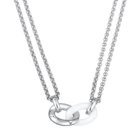 Collier acier et Maillon Ceramique Blanche - 907-010.B - Promo Bijoux Pas Cher