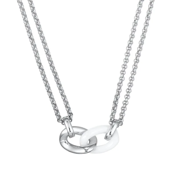 Collier acier et Maillon Ceramique Blanche - 907-010.B - Promo Bijoux Pas Cher