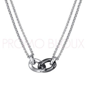 Collier céramique noire et acier - Doubles Chaines - 907-010.N - Promo Bijoux Pas Cher