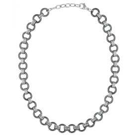 Collier acier et Anneaux Ceramique Noire - 907-013.N - Promo Bijoux Pas Cher