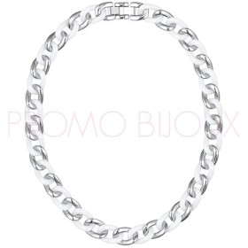 Collier céramique blanche et acier - Maille Gourmette - 907-014.B - Promo Bijoux Pas Cher