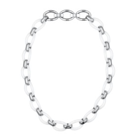 Collier acier et Ceramique Ovale Blanche - 907-016.B - Promo Bijoux Pas Cher