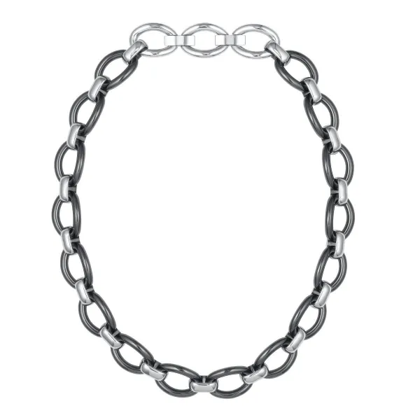 Collier acier et Ceramique Ovale Noire - 907-016.N - Promo Bijoux Pas Cher