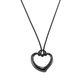 Collier Cordon Noir et Coeur Ceramique Noire - 907-017.N- Promo Bijoux Pas Cher