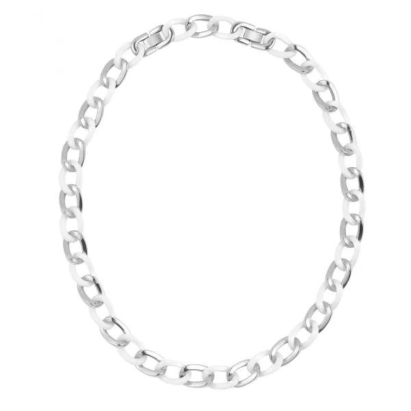 Collier acier et Ceramique Blanche Maille Gourmette