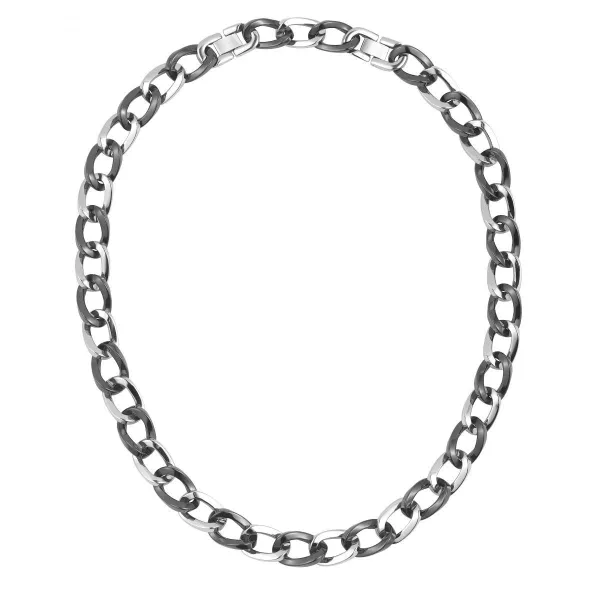 Collier acier et Ceramique Noire Maille Gourmette