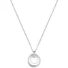Collier acier et Cercle Ceramique Blanche - Simple Chaine - 907-022.B - Promo Bijoux Pas Cher