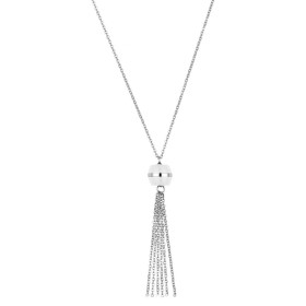 Sautoir Acier et Tonneau Céramique Blanche Lisse - 907-024.B - Promo Bijoux Pas Cher