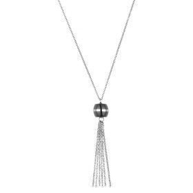 Sautoir Acier et Tonneau Céramique Noire Lisse - 907-024.N - Promo Bijoux Pas Cher