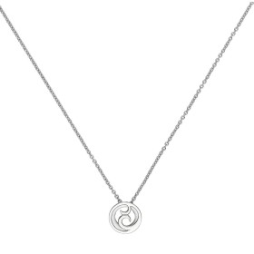 Collier acier Motif Arabesque et Anneau Ceramique Blanche - 907-027.B - Promo Bijoux Pas Cher