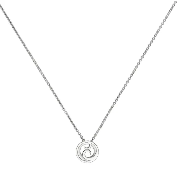 Collier acier Motif Arabesque et Anneau Ceramique Blanche - 907-027.B - Promo Bijoux Pas Cher