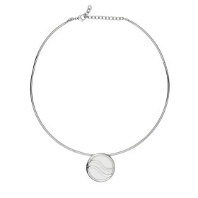 Collier acier Motif Vague et Ceramique Blanche - 907-028.B - Promo Bijoux Pas Cher