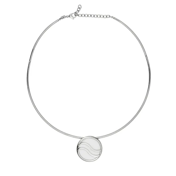 Collier acier motif Vague et Ceramique Blanche