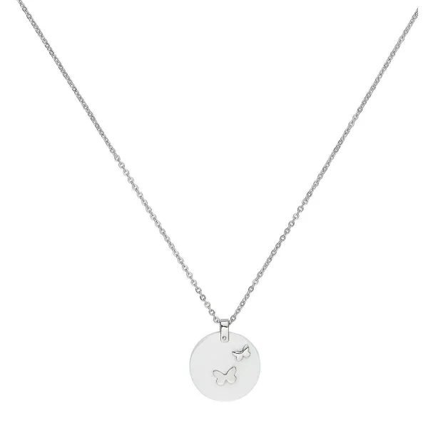 Collier acier, Ceramique Blanche et Papillon Acier