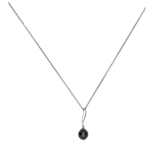 Collier acier et boule Ceramique Noire Facettée