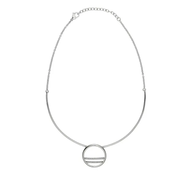 Demi Torque acier, Rond Ceramique Blanche rails Cristal Blanc - 907-034.B- Promo Bijoux Pas Cher