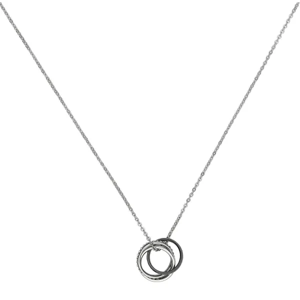 Collier acier, Anneau Ceramique Noire Facettée Cristal Blanc - 907-035.N- Promo Bijoux Pas Cher