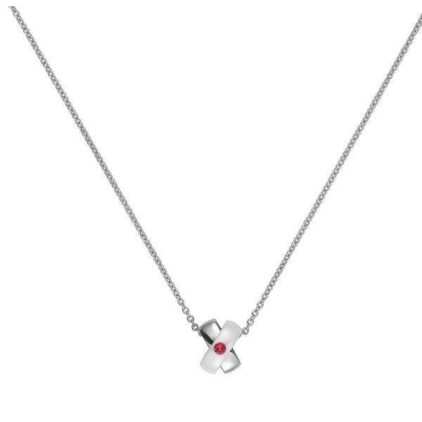 Collier acier, Ceramique Blanche et Cristal Rouge