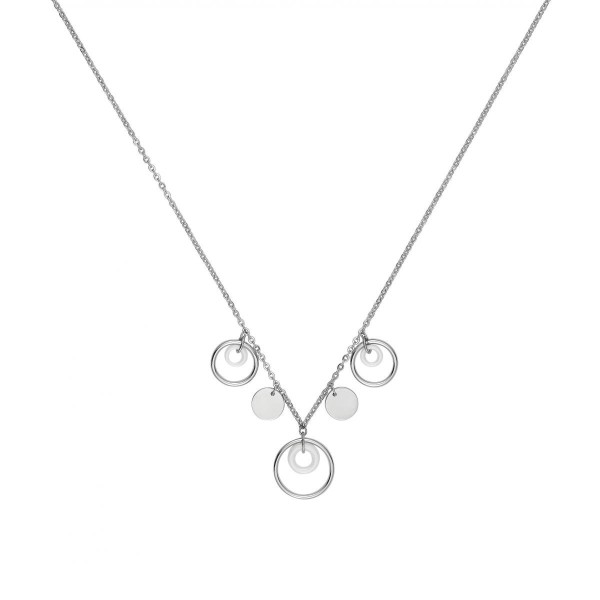 Collier Cercles Acier et Ceramique Blanche