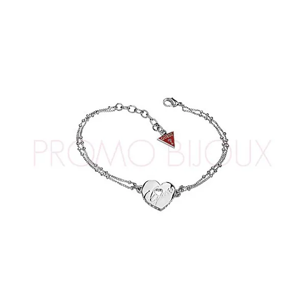 Bracelet Guess Argenté Pendentif Coeur Poli - Gravure Guess - UBB11101 - Promo Bijoux Pas Cher