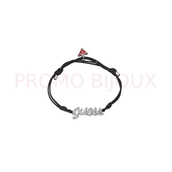 Bracelet Guess Nouvelle Collection - Cordon Noir & Logo Argenté - UBB12101 | Promo Bijoux Pas Cher |