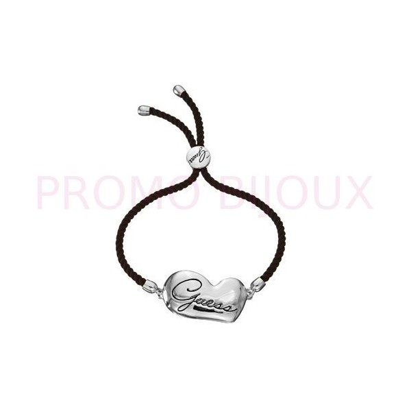 Bracelet Guess Cordon Noir Coeur Métal Métal Poli