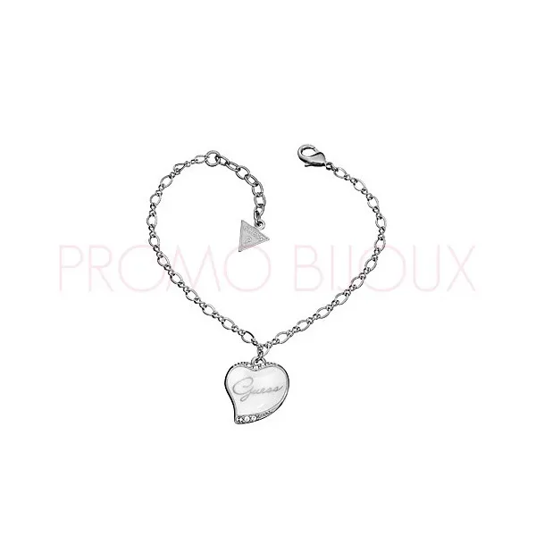 Bracelet Guess Coeur Email Blanc - UBB21240 - Strass Pétal - Nouveauté 2012 | Promo Bijoux Pas Cher