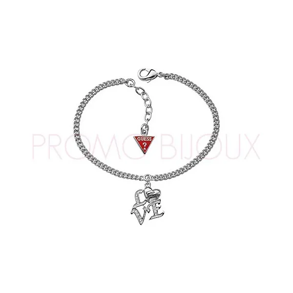 Bracelet Guess Métal Rhodié Argenté Breloque Love