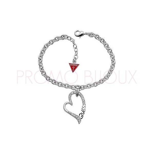 Bracelet Guess Métal Rhodié Argenté Breloque Coeur ajouré