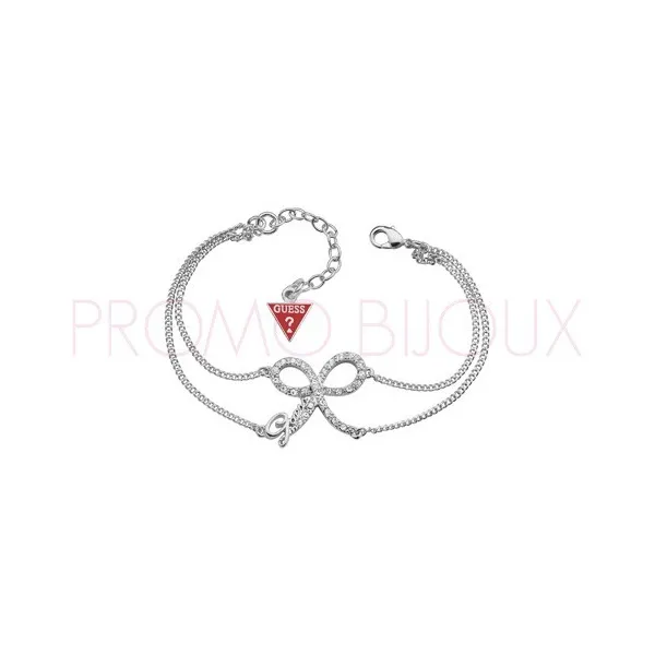 Bracelet Guess UBB 71301 - Double chaîne noeud métal argenté rhodié - Promo Bijoux Pas Cher