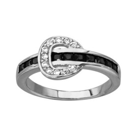 BAGUE ARGENT RHODIE CEINTURE OXYDES NOIRS ET BLANCS, bague femme, 066181N