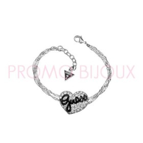 Guess Bijoux Bracelet - Bracelet Guess Argenté Coeur Strass - UBB81101 - Promo Bijoux Pas Cher