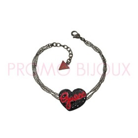Bracelet Guess en Solde - Coeur Strass Noir - UBB81102 | Promo Bijoux Pas Cher |