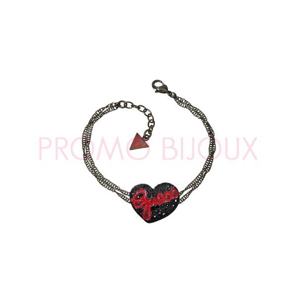 Bracelet Guess en Solde Métal Noir & Coeur Strass Noir