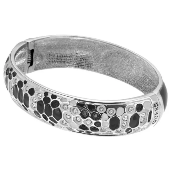 Bracelet Guess UBB 81330 - rigide argenté et noir - Promo Bijoux Pas Cher