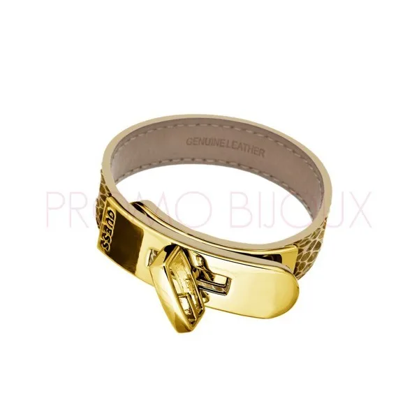 Bracelet Guess UBB 81360 - métal doré et cuir façon python - Promo Bijoux Pas Cher
