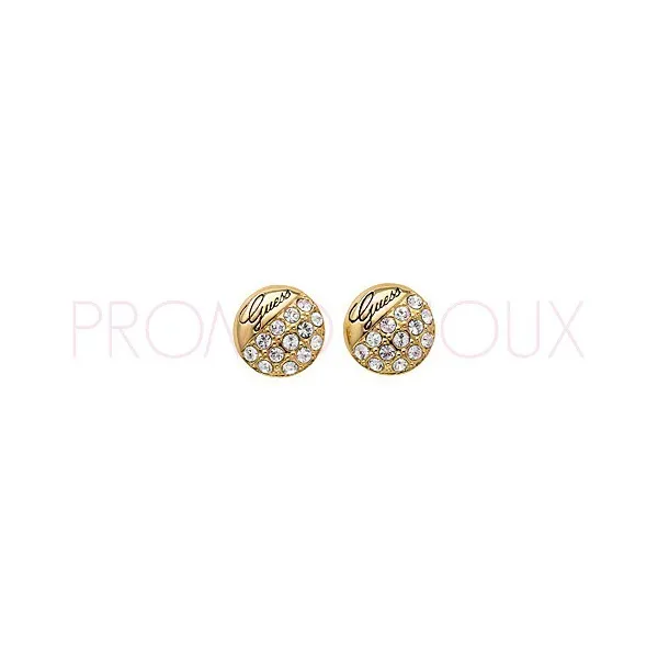 Boucles D'Oreilles Guess Puces Métal doré et Strass Blancs