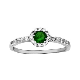 BAGUE ARGENT RHODIE OXYDE VERT CENTRAL AVEC CONTOUR ET DEMI ANNEAU OXYDES BLANCS, bague femme, 066214E