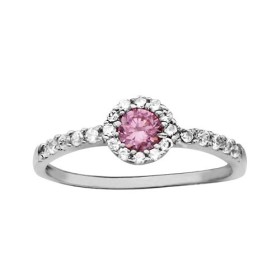 BAGUE ARGENT RHODIE OXYDE ROSE CENTRAL AVEC CONTOUR ET DEMI ANNEAU OXYDES BLANCS, bague femme, 066214R