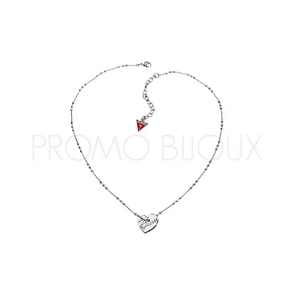 Collier Guess Argenté Pendentif Coeur Poli avec Gravure Guess - UBN11101 - Promo Bijoux Pas Cher