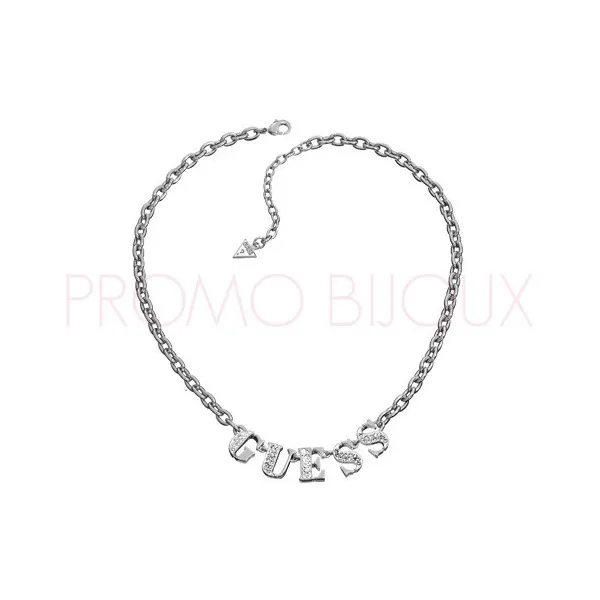 Collier Guess UBN11201 - Nouveauté Guess ID - Rhodié Logo Lettres Guess | Promo Bijoux Pas Cher |