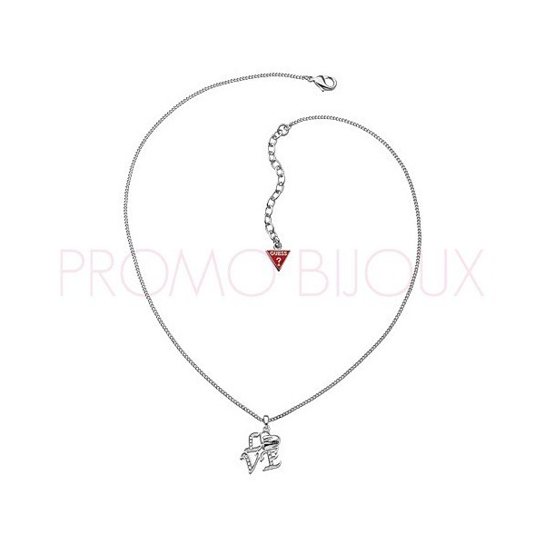 Collier Guess Métal Rhodié Pendentif Love avec Strass Blancs