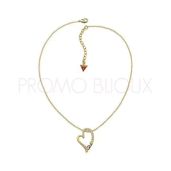 Collier Guess Métal doré Pendentif Coeur doré ajouré Avec Strass Blancs